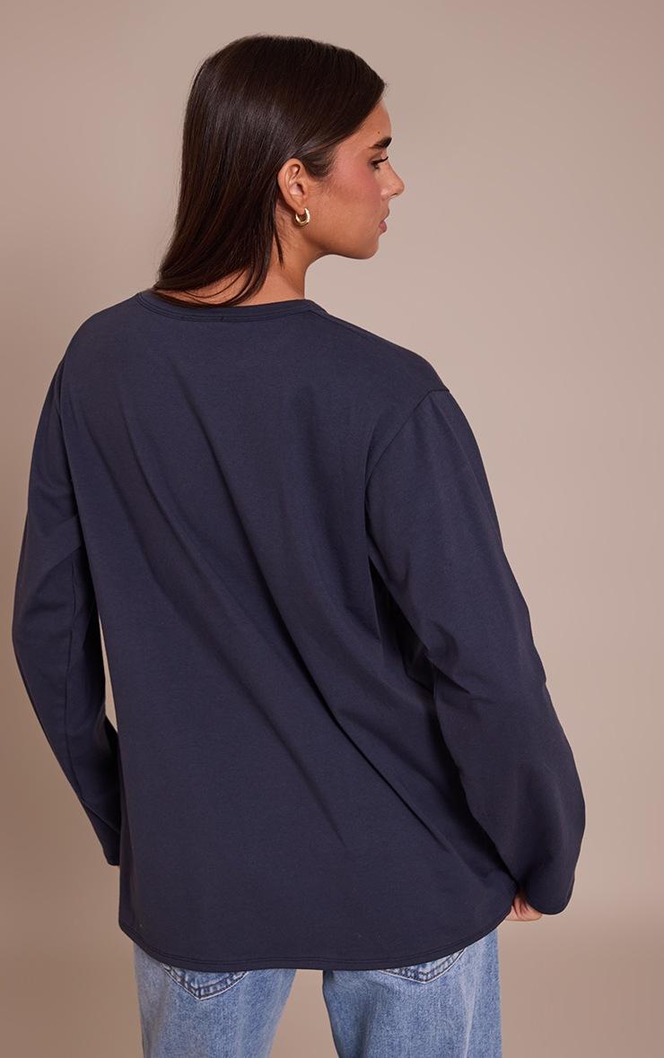 Pretty Little Thing Navy Cotton Basic Oversized Long Sleeve T-shirt