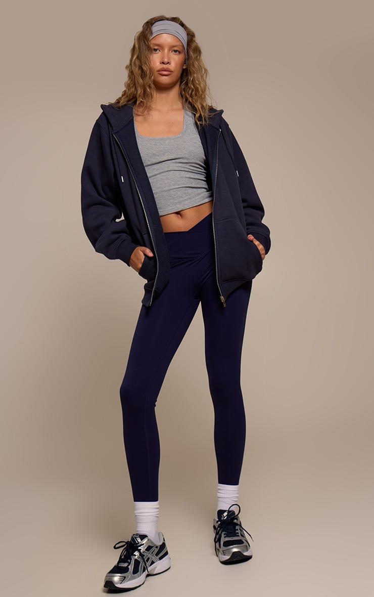 Pretty Little Thing Navy Cotton Fleece Full Zip Hoodie
