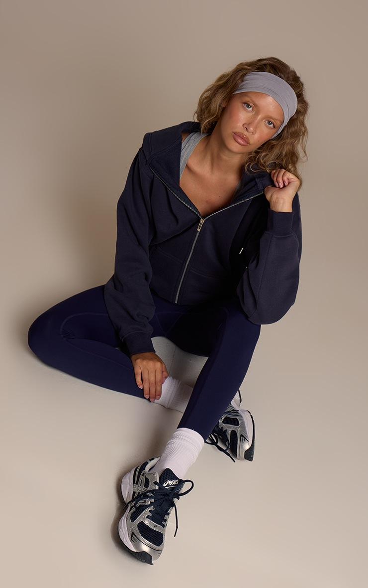 Pretty Little Thing Navy Cotton Fleece Full Zip Hoodie