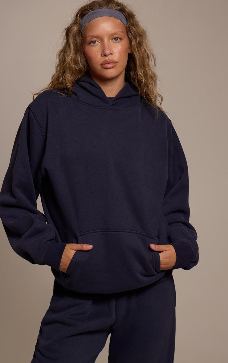 Pretty Little Thing Navy Cotton Fleece Pullover Hoodie