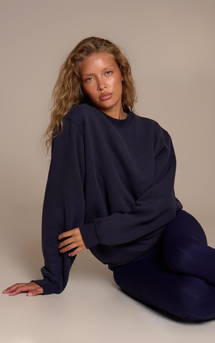 Pretty Little Thing Navy Cotton Fleece Pullover Sweatshirt
