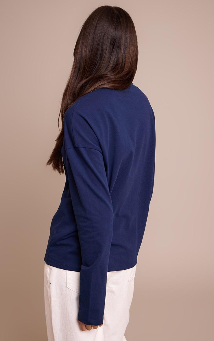 Pretty Little Thing Navy Cotton Polo Collar Long Sleeve Top