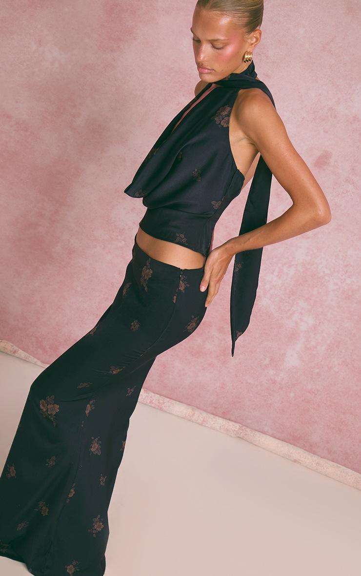 Pretty Little Thing Navy Ditsy Floral Satin Extreme Cowl Top