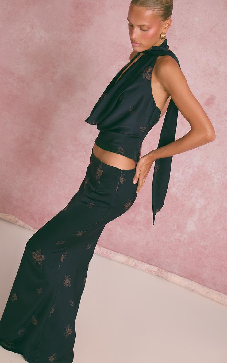 Pretty Little Thing Navy Ditsy Floral Satin Maxi Skirt