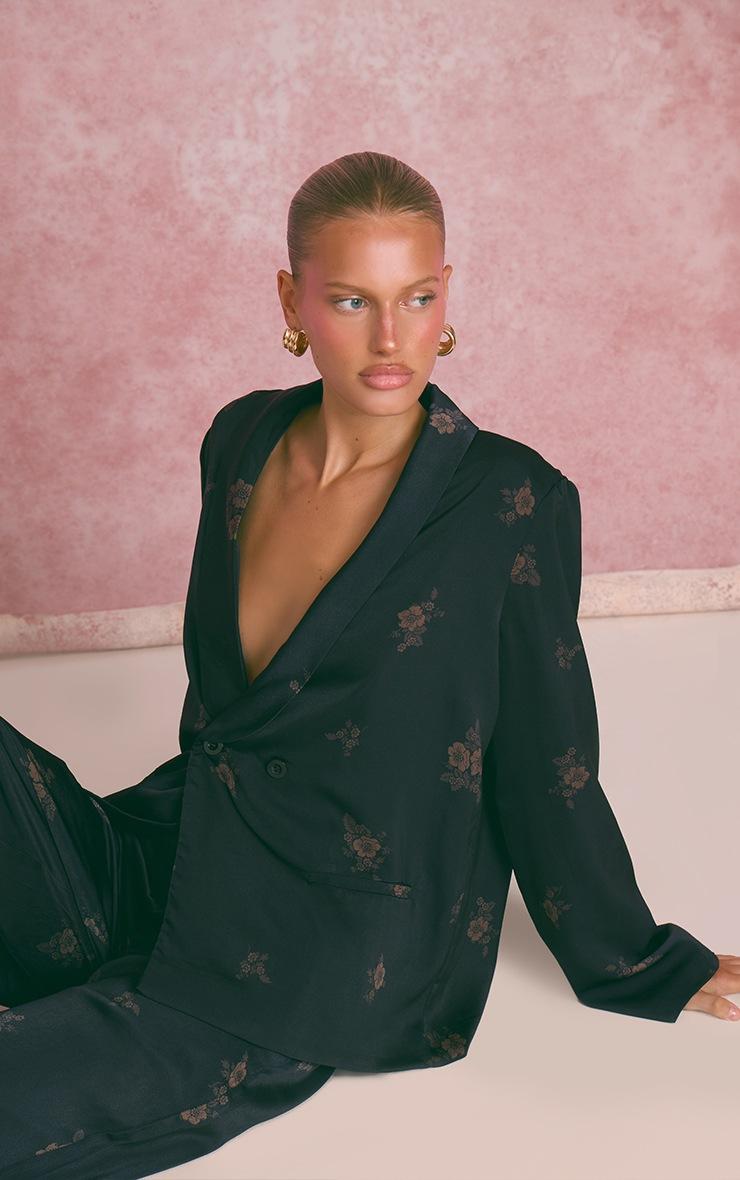 Pretty Little Thing Navy Ditsy Floral Satin Suit Jacket