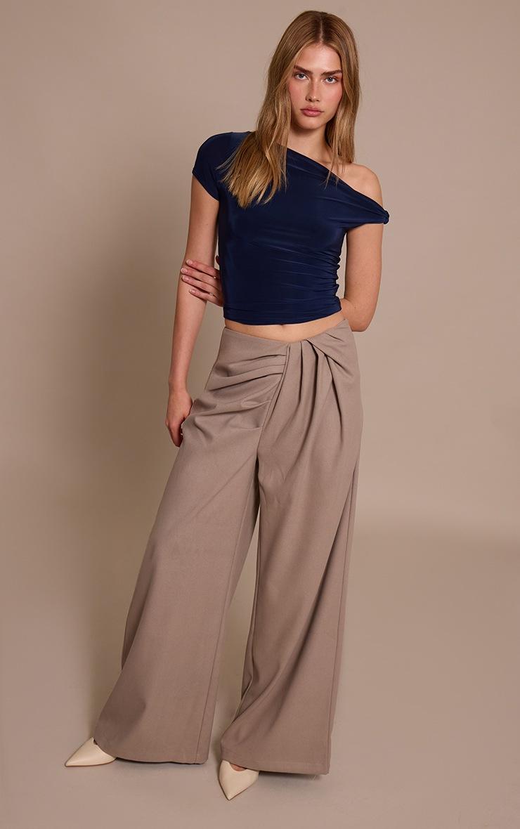 Pretty Little Thing Navy Double Layer Slinky Asymmetric Knot Detail Long Top