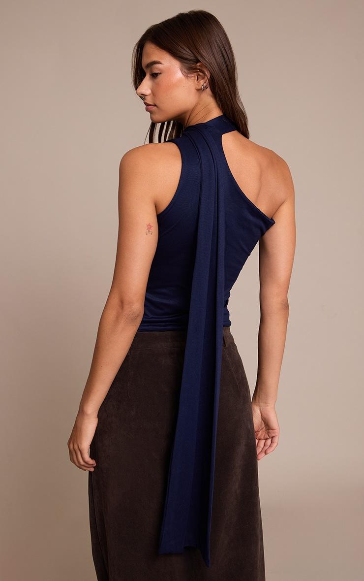 Pretty Little Thing Navy Double Layer Soft Touch Scarf Detail Long Top