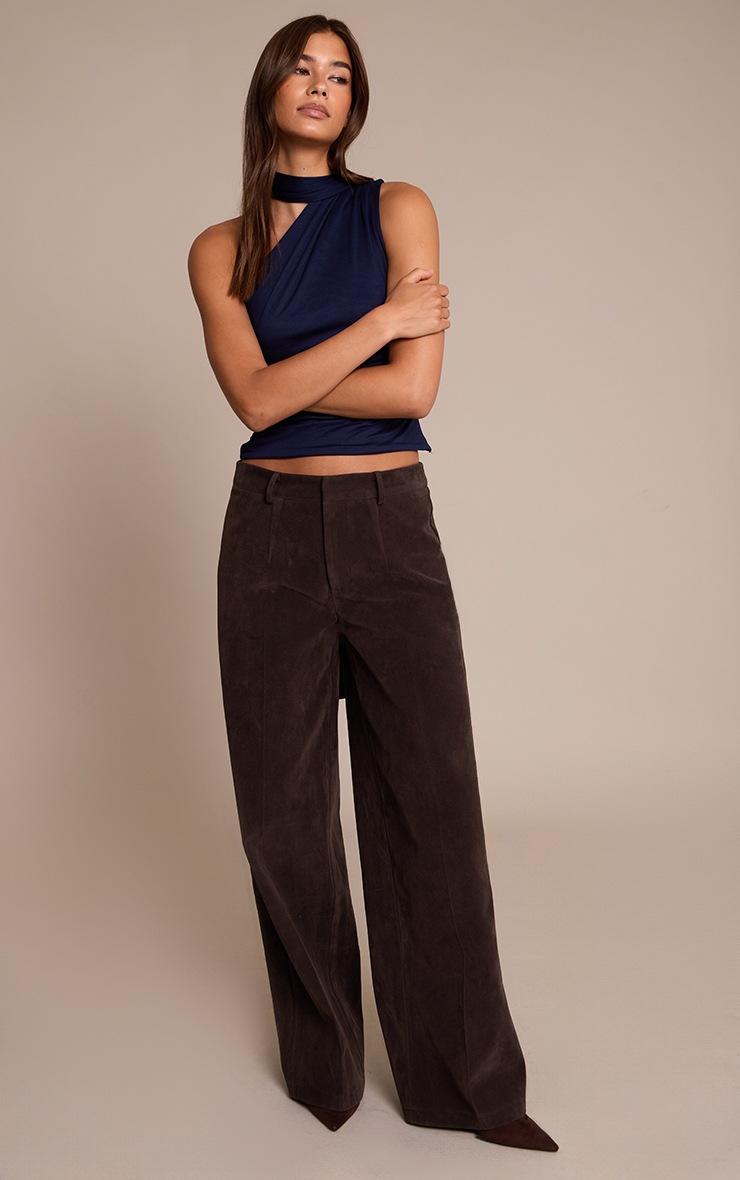 Pretty Little Thing Navy Double Layer Soft Touch Scarf Detail Long Top