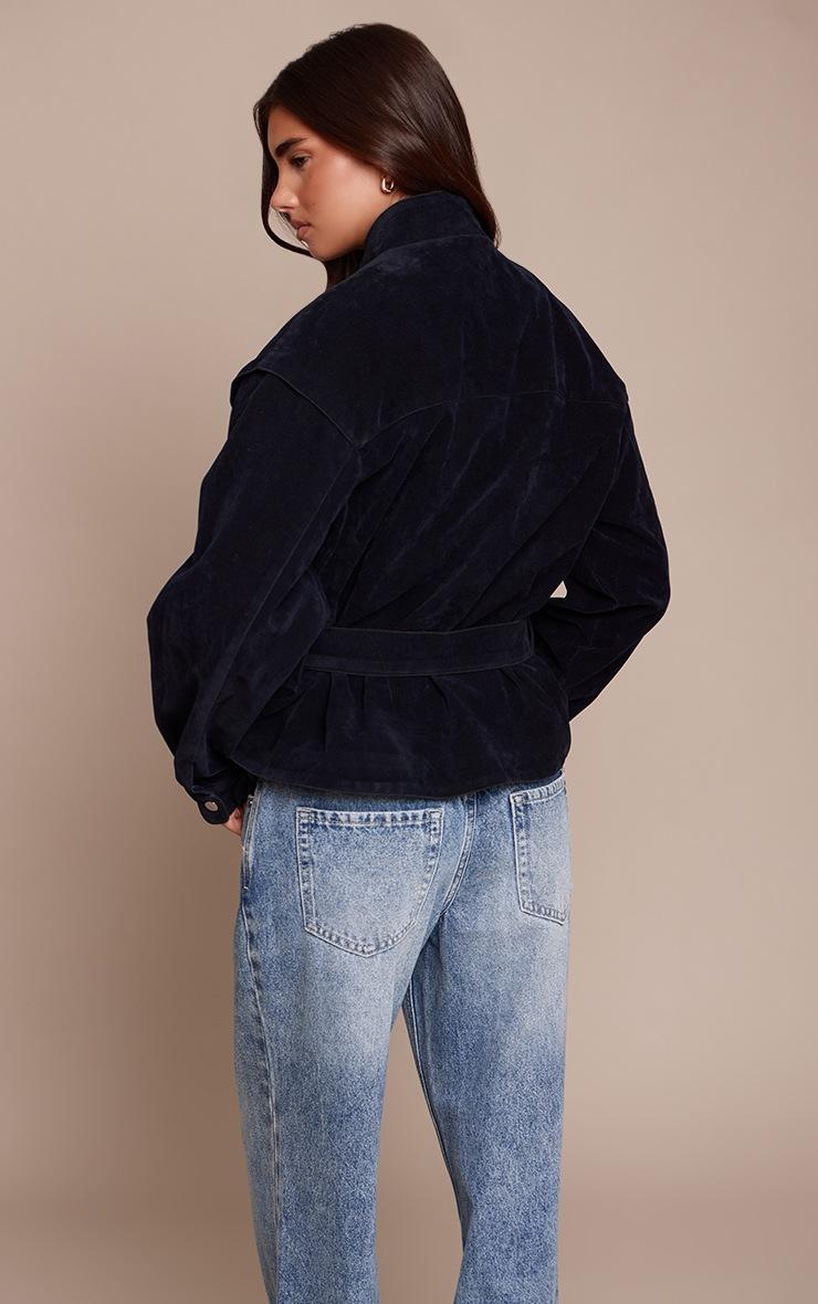 Pretty Little Thing Navy Faux Suede Belted Drop Waist Jacket