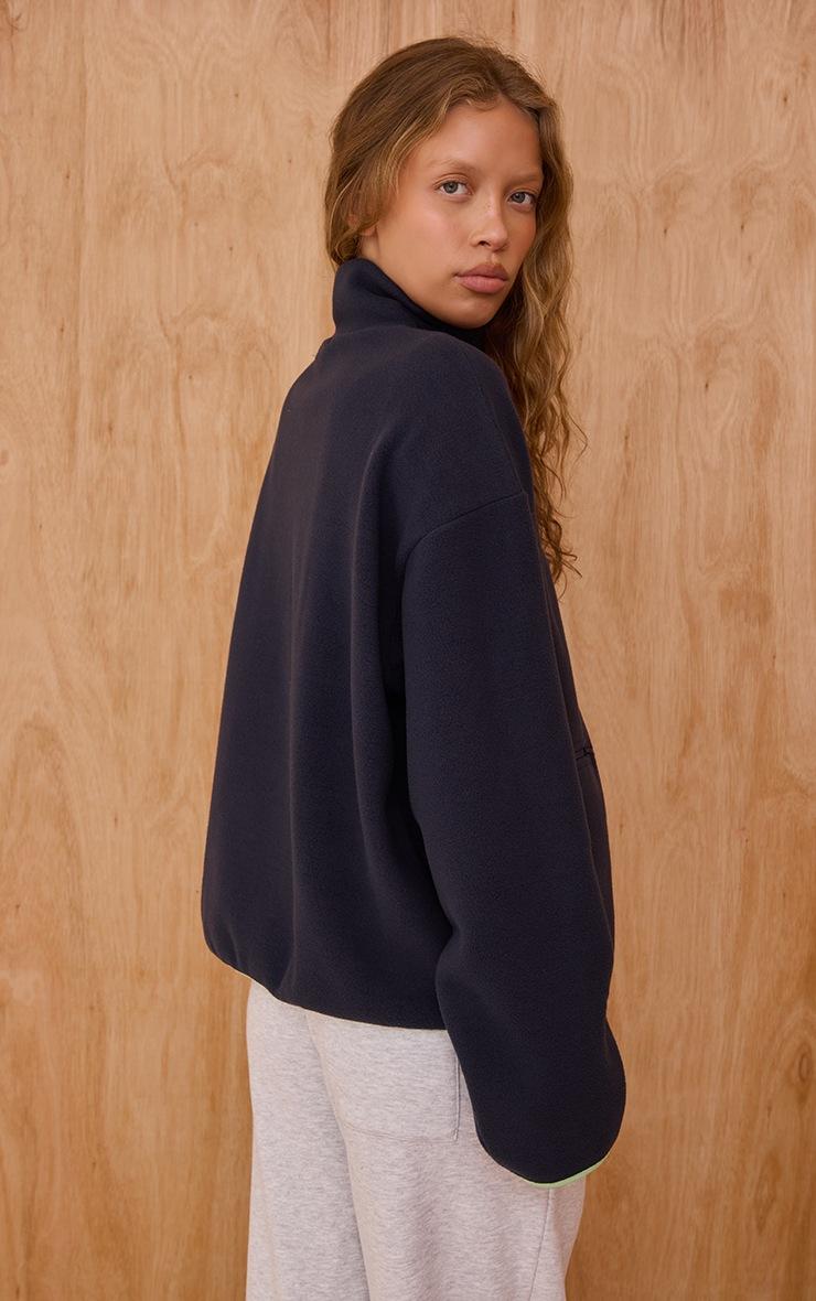 Pretty Little Thing Navy Fleece Quarter Zip Pocket Detail Sweatshirt