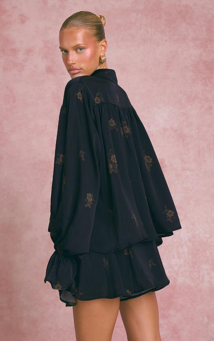 Pretty Little Thing Navy Floral Ditsy Satin Long Sleeve Blouse