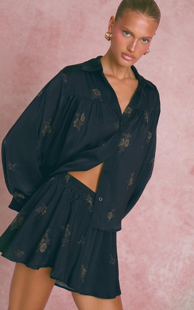 Pretty Little Thing Navy Floral Ditsy Satin Long Sleeve Blouse