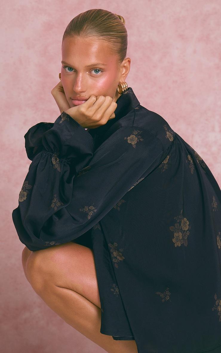 Pretty Little Thing Navy Floral Ditsy Satin Long Sleeve Blouse