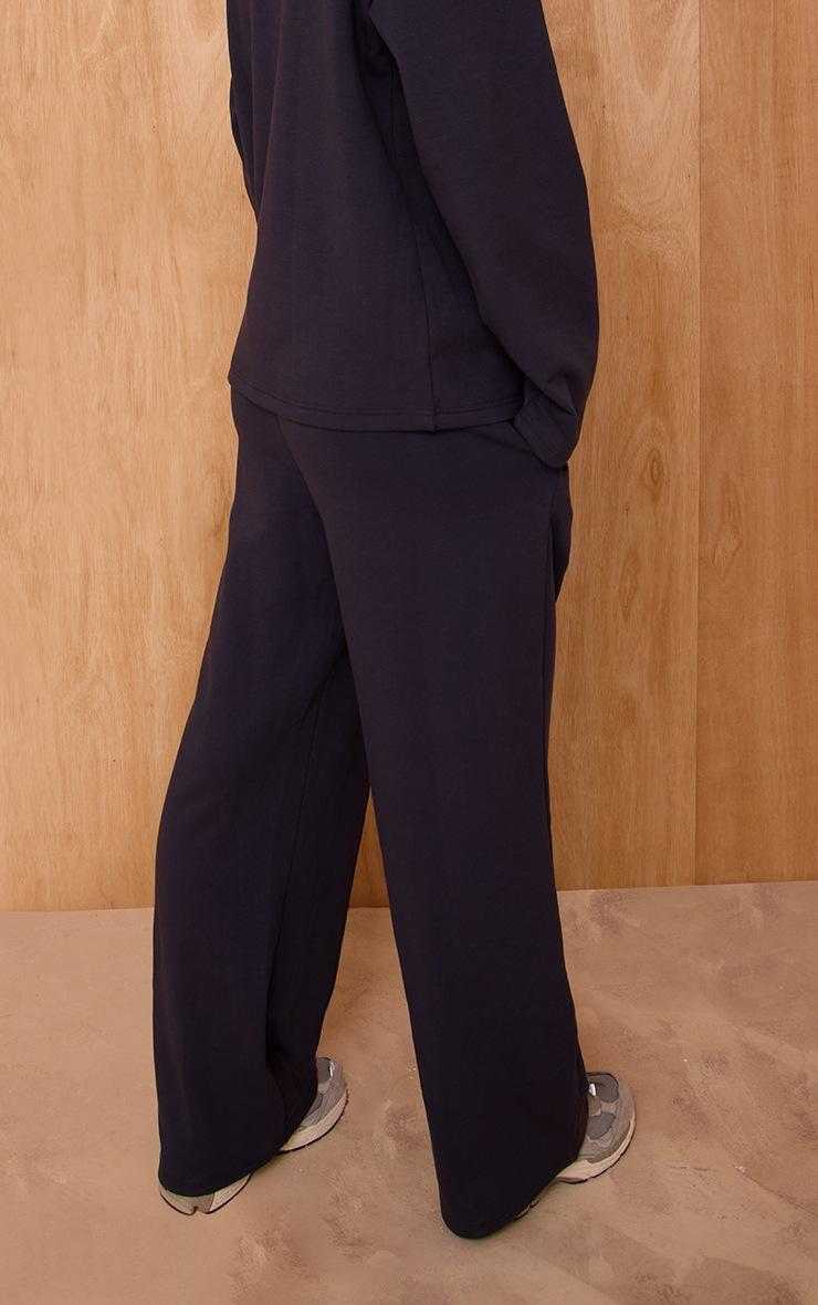 Pretty Little Thing Navy Interlock Pintuck Straight Leg Sweatpant