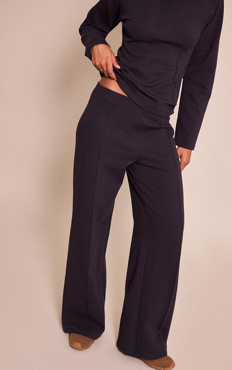 Pretty Little Thing Navy Interlock Pintuck Straight Leg Sweatpants