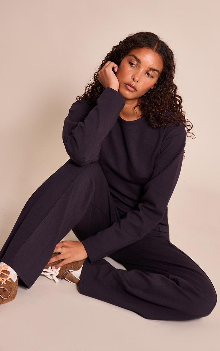 Pretty Little Thing Navy Interlock Pintuck Straight Leg Sweatpants