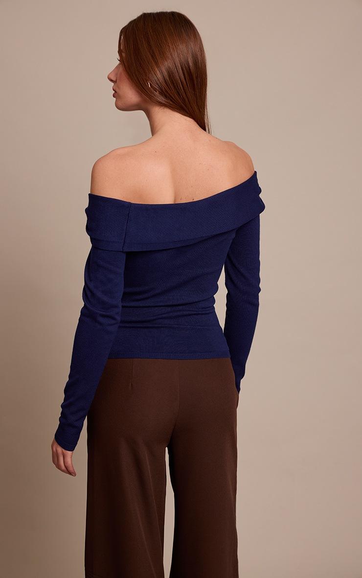 Pretty Little Thing Navy Long Sleeve Twist Shoulder Detail Knitted Top