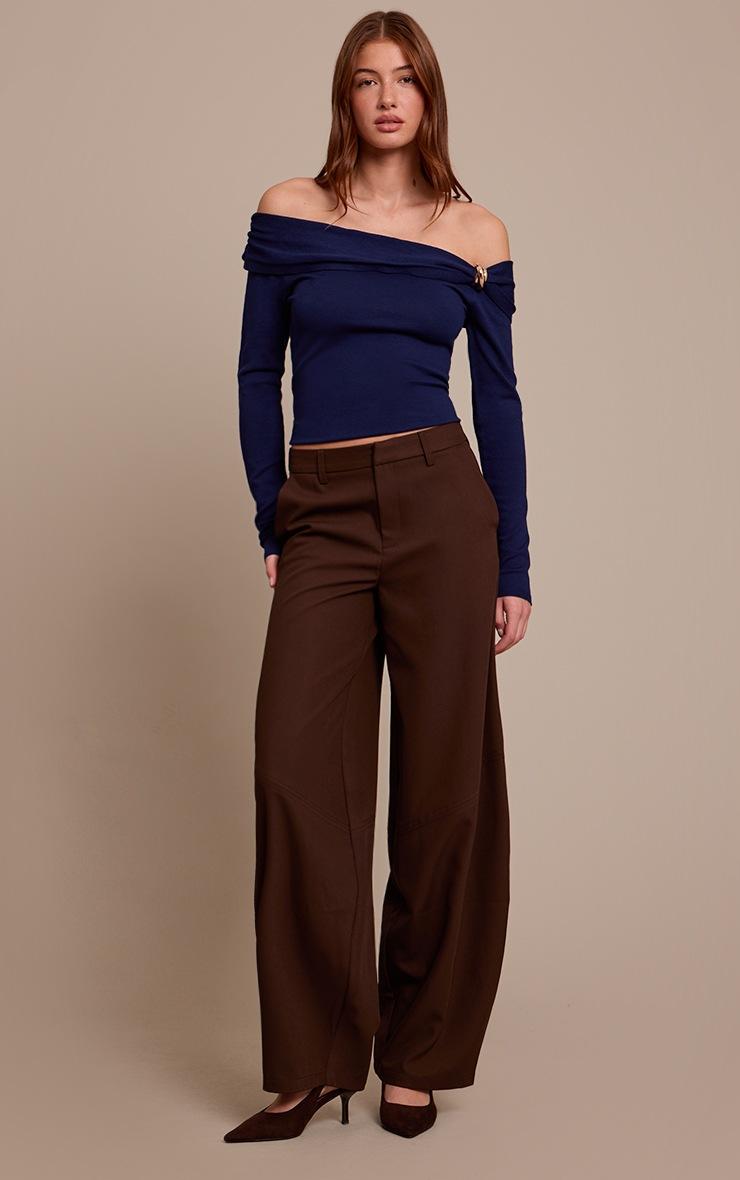 Pretty Little Thing Navy Long Sleeve Twist Shoulder Detail Knitted Top