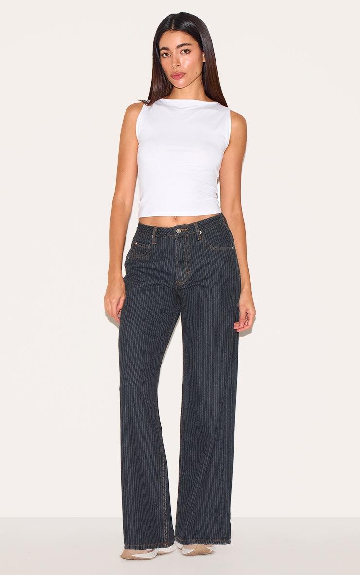 Pretty Little Thing Navy Low Rise Baggy Pinstripe Jeans