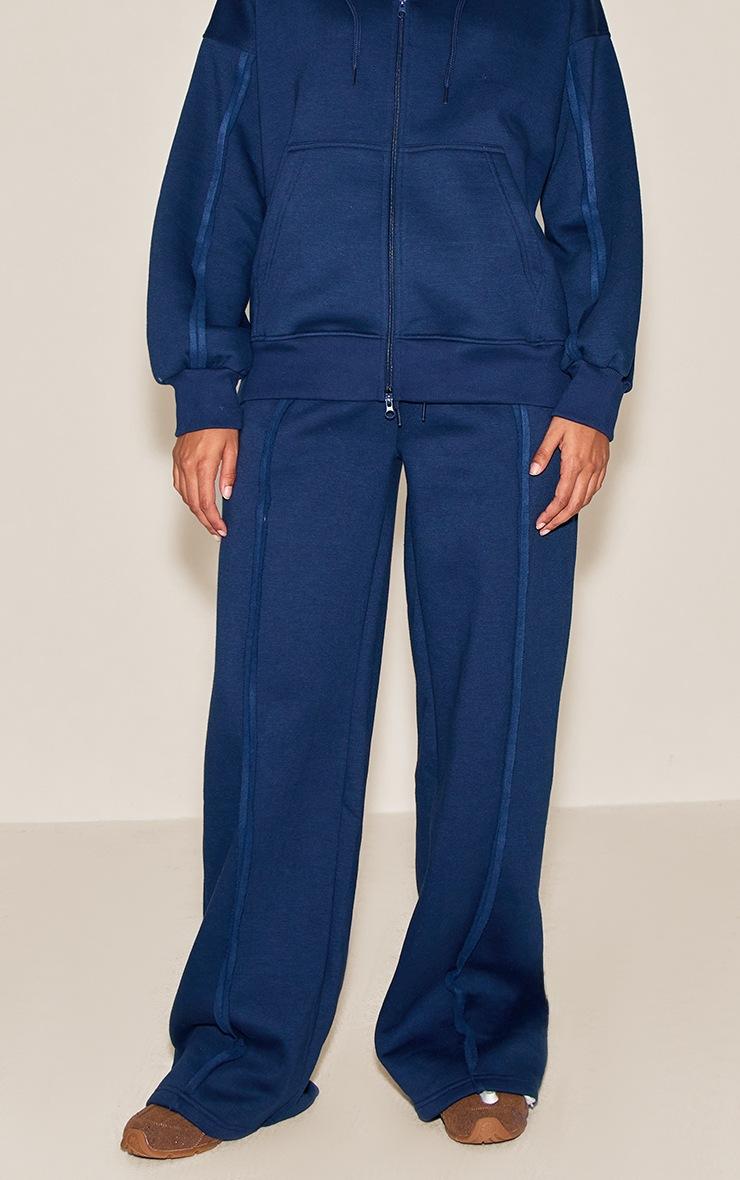 Pretty Little Thing Navy Oversized Wide Leg Seam Detail Sweatpants