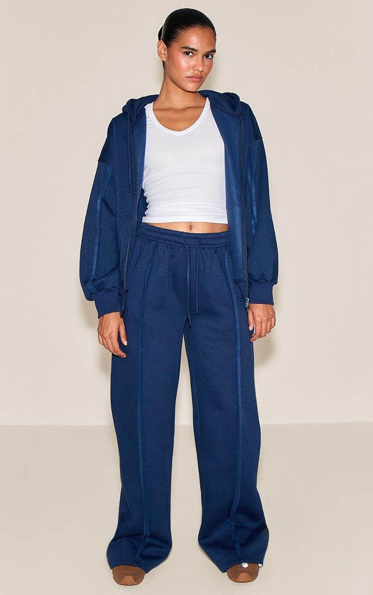 Pretty Little Thing Navy Oversized Wide Leg Seam Detail Sweatpants