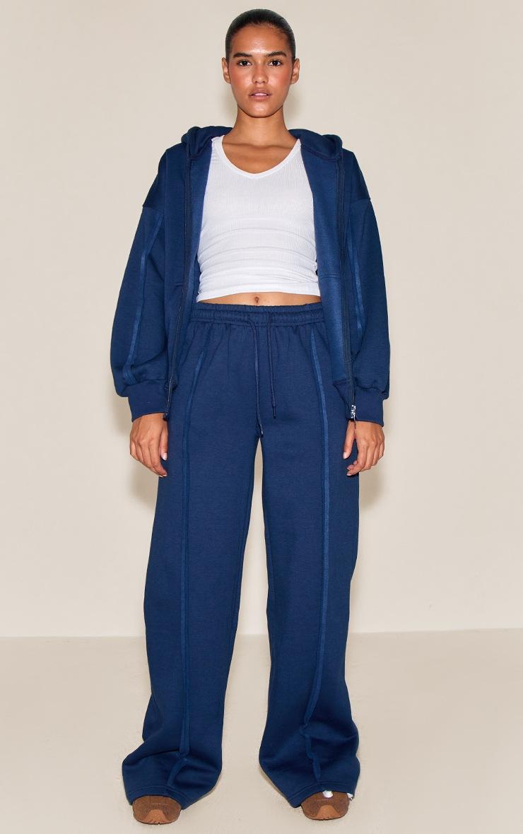 Pretty Little Thing Navy Oversized Zip Through Seam Detail Hoodie