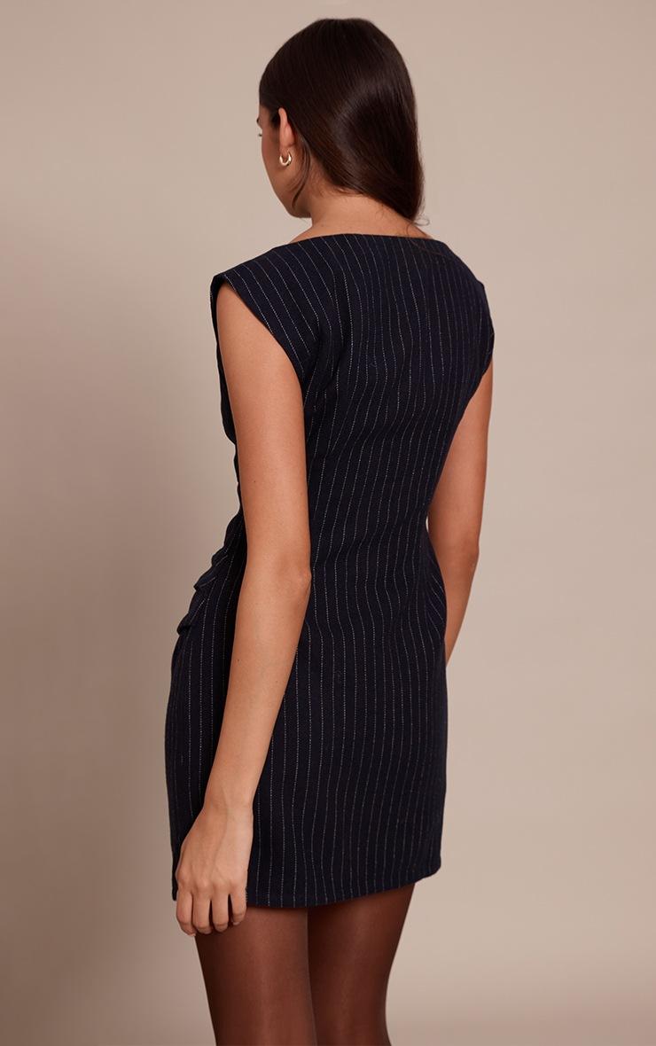 Pretty Little Thing Navy Pinstripe Ruched Bodycon Dress