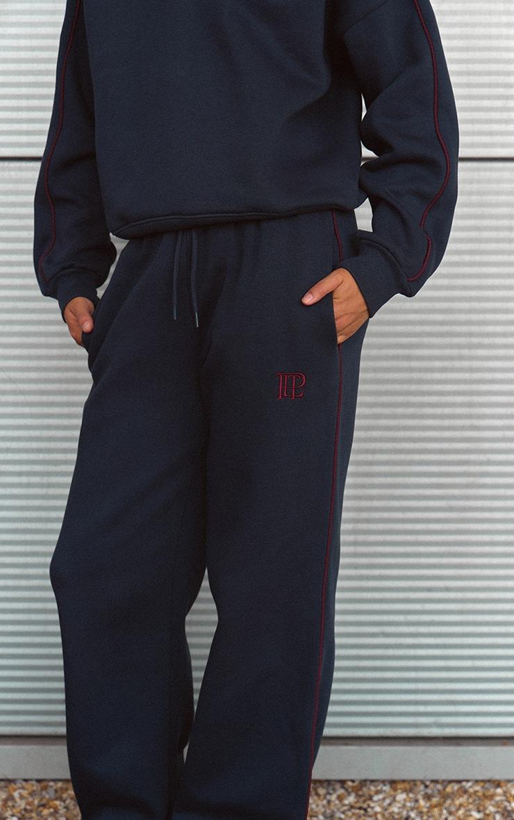 Pretty Little Thing Navy PLT Contrast Binding Cuffed Sweatpants