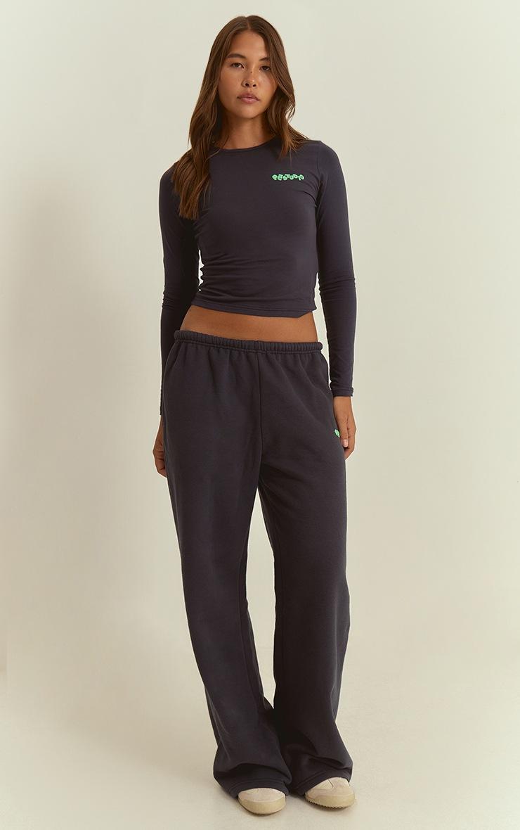 Pretty Little Thing Navy Plt Studio Puff Print Cotton Long Sleeve Crop Top