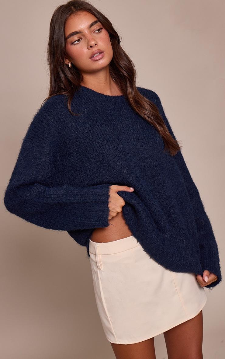 Pretty Little Thing Navy Rib Detail Oversized Sweater