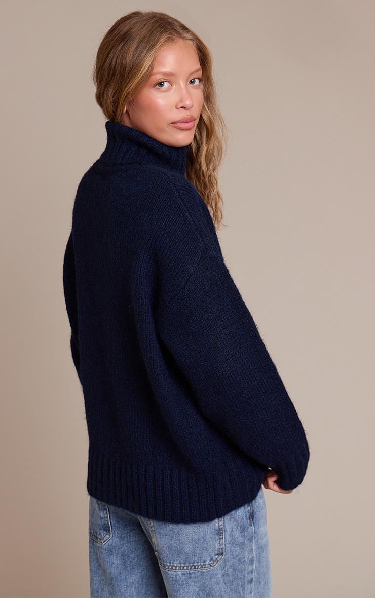 Pretty Little Thing Navy Roll Neck Balloon Sleeve Oversized Sweater