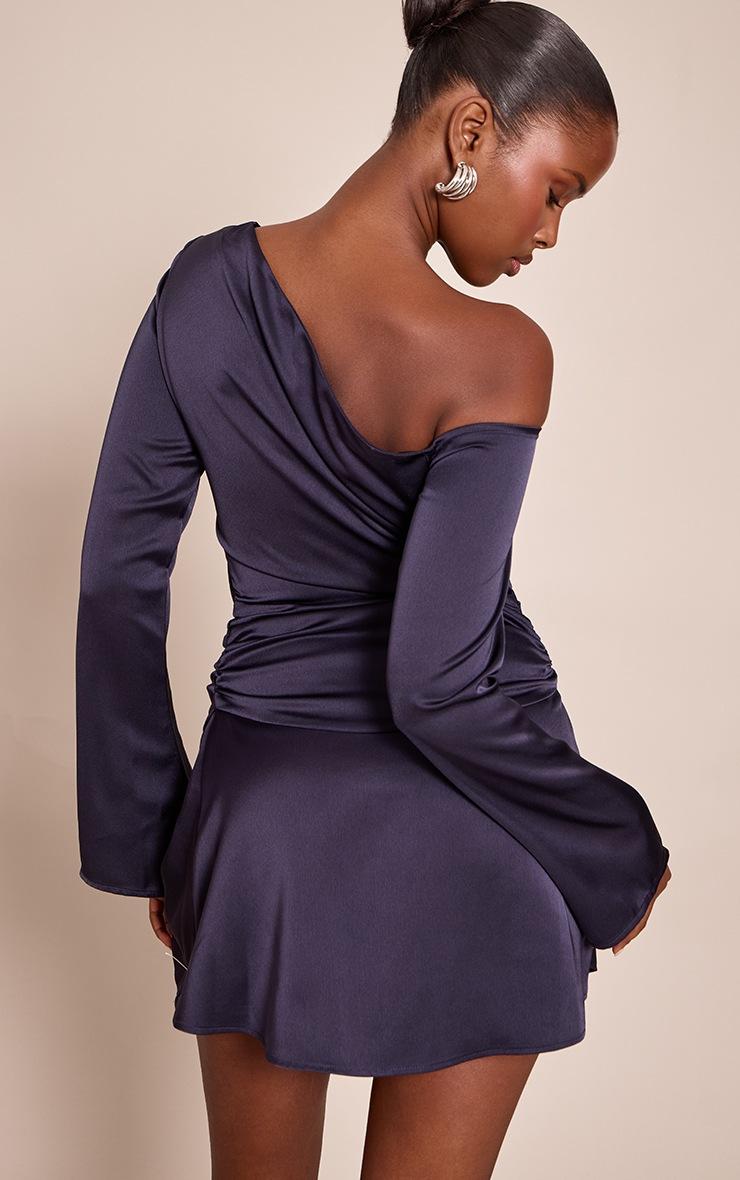 Pretty Little Thing Navy Satin Asymmetric Long Sleeve Mini Shift Dress