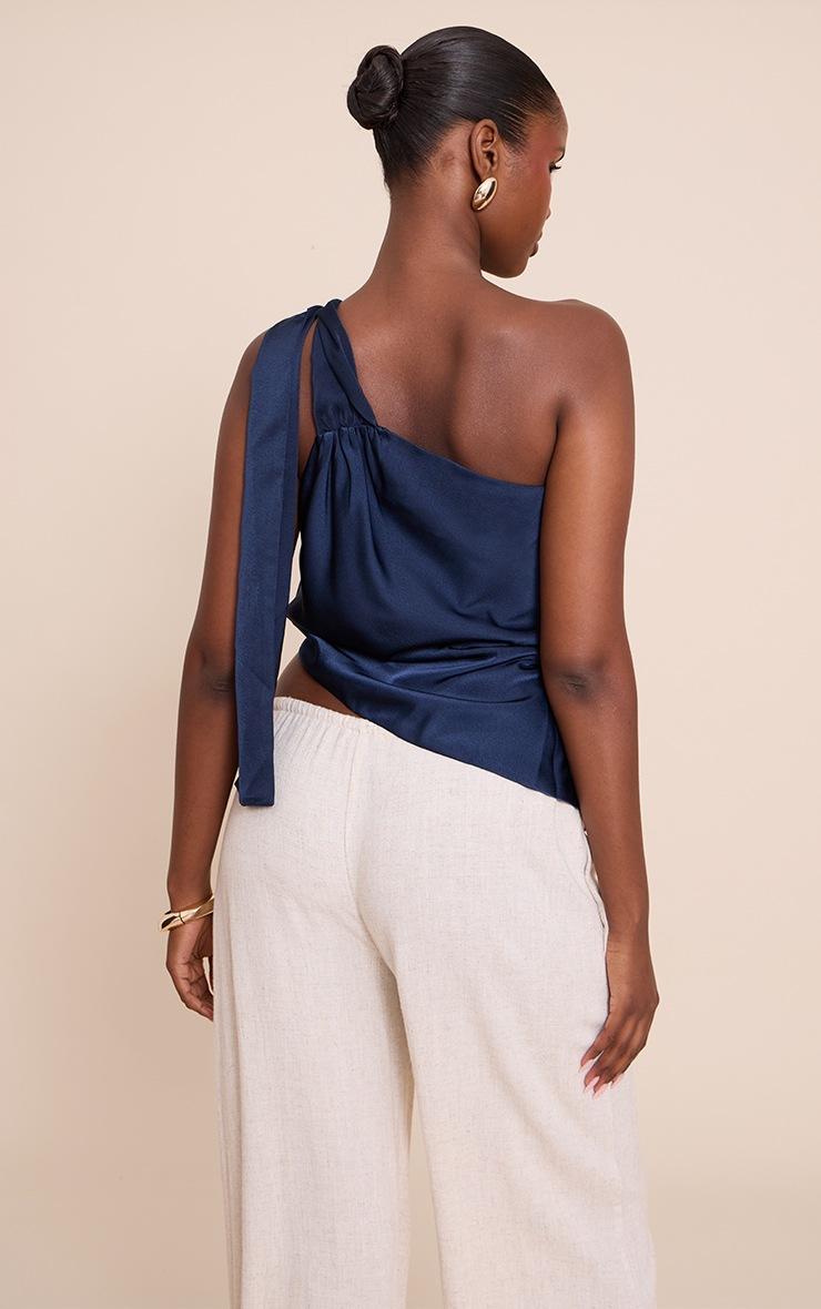 Pretty Little Thing Navy Satin Drape Trim Detail Top