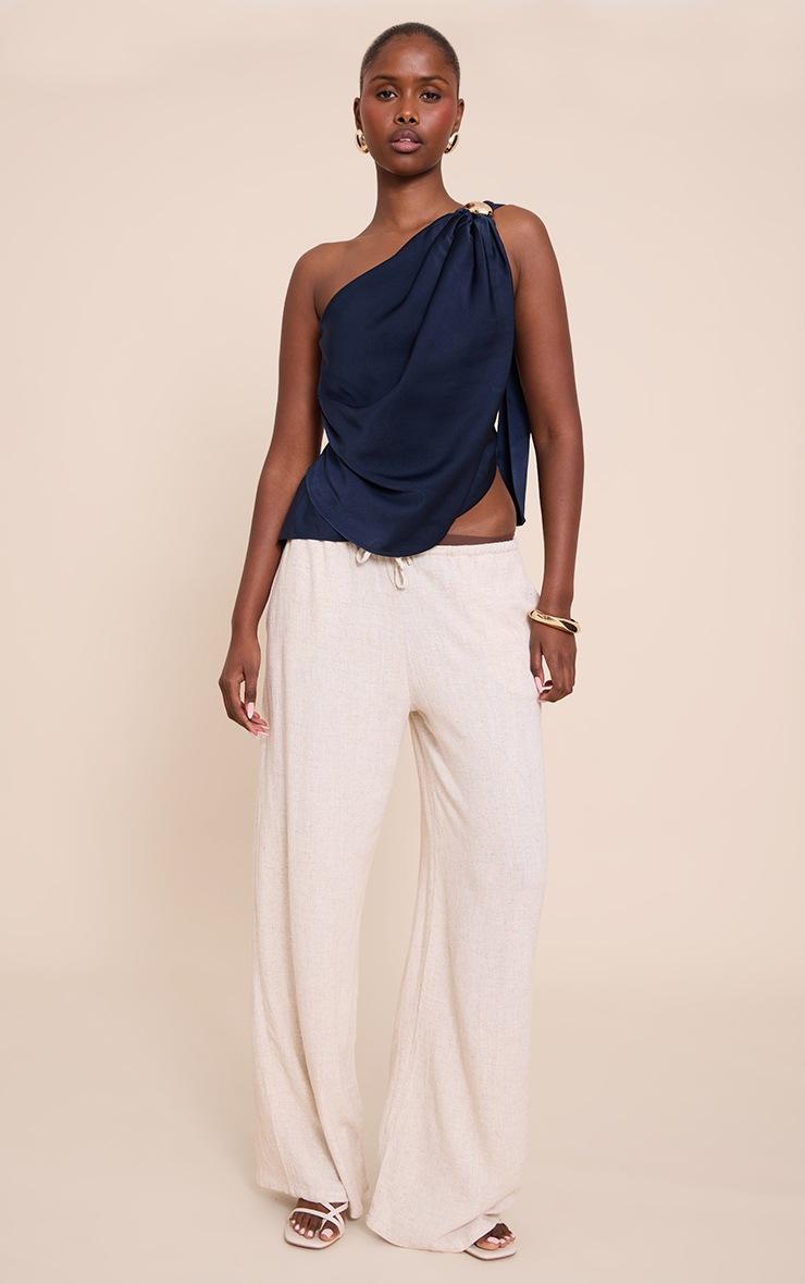 Pretty Little Thing Navy Satin Drape Trim Detail Top