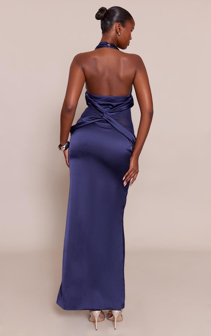 Pretty Little Thing Navy Satin Mesh Detail Maxi Dress