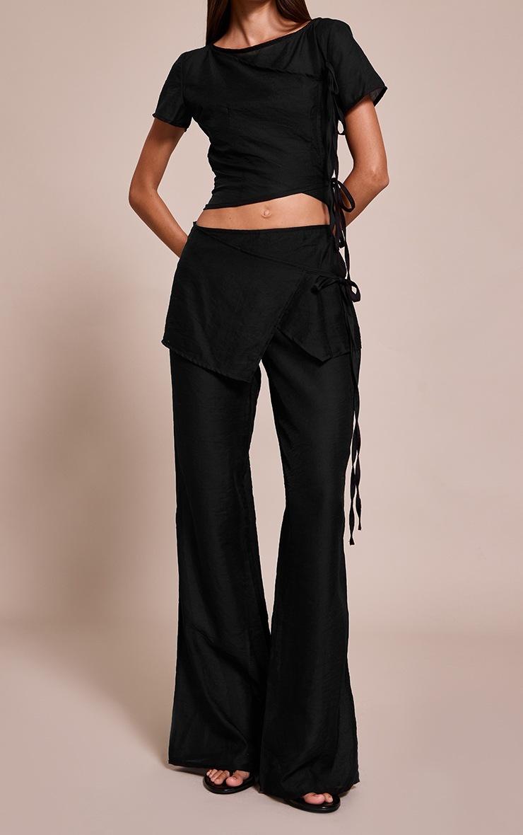 Pretty Little Thing Navy Sheer Organza Tie Detail Straight Leg Pants