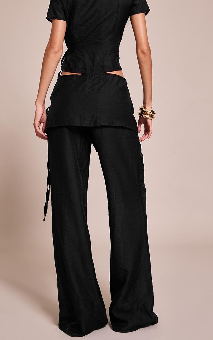 Pretty Little Thing Navy Sheer Organza Tie Detail Straight Leg Pants