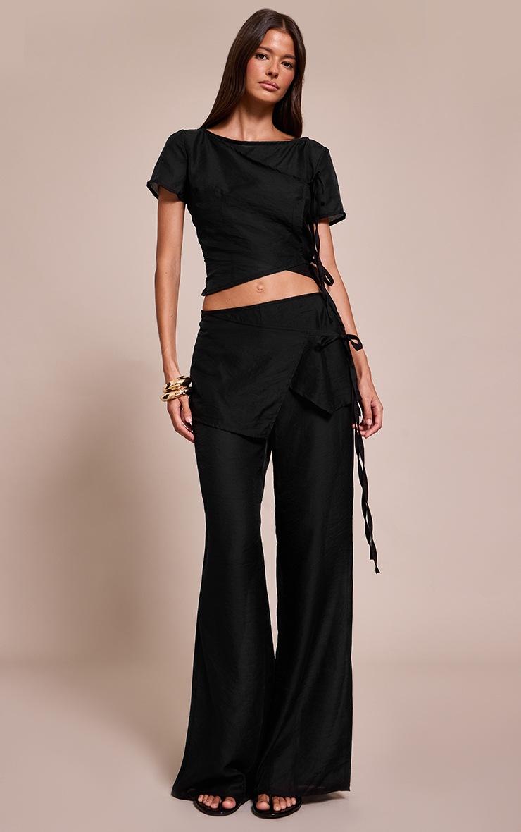 Pretty Little Thing Navy Sheer Organza Tie Detail Straight Leg Pants