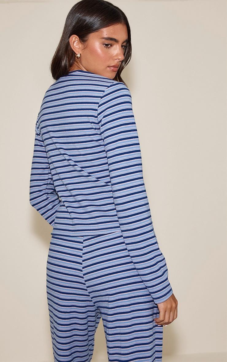 Pretty Little Thing Navy Soft Fleece Pinstripe Button Up Top