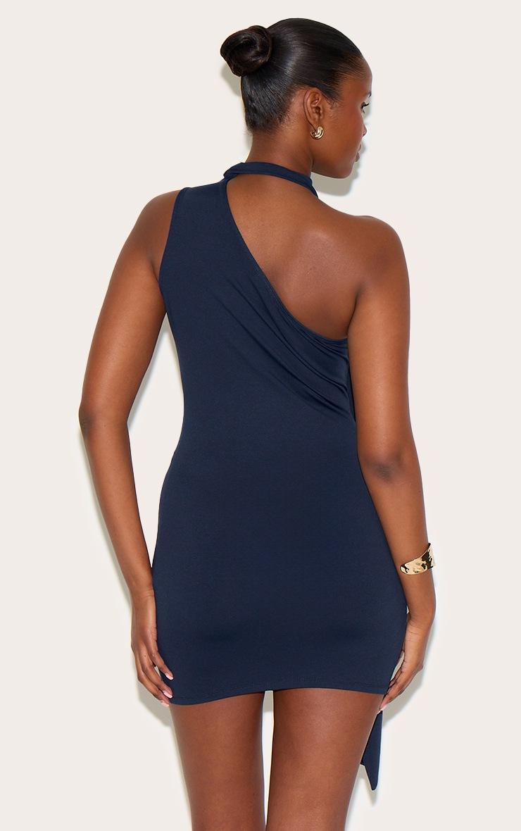 Pretty Little Thing Navy Soft Touch One Shoulder Wrap Detail Mini Dress