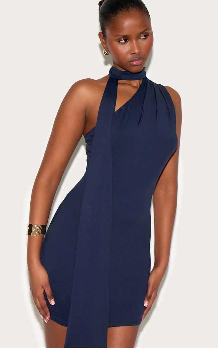 Pretty Little Thing Navy Soft Touch One Shoulder Wrap Detail Mini Dress
