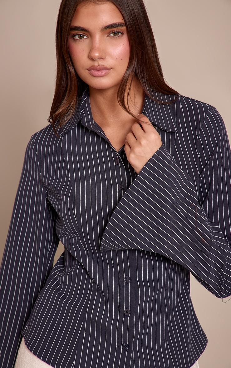 Pretty Little Thing Navy Stripe Seam Detail Fitted Shirt