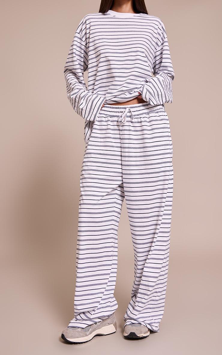 Pretty Little Thing Navy Stripe Wide Leg Drawstring Pant