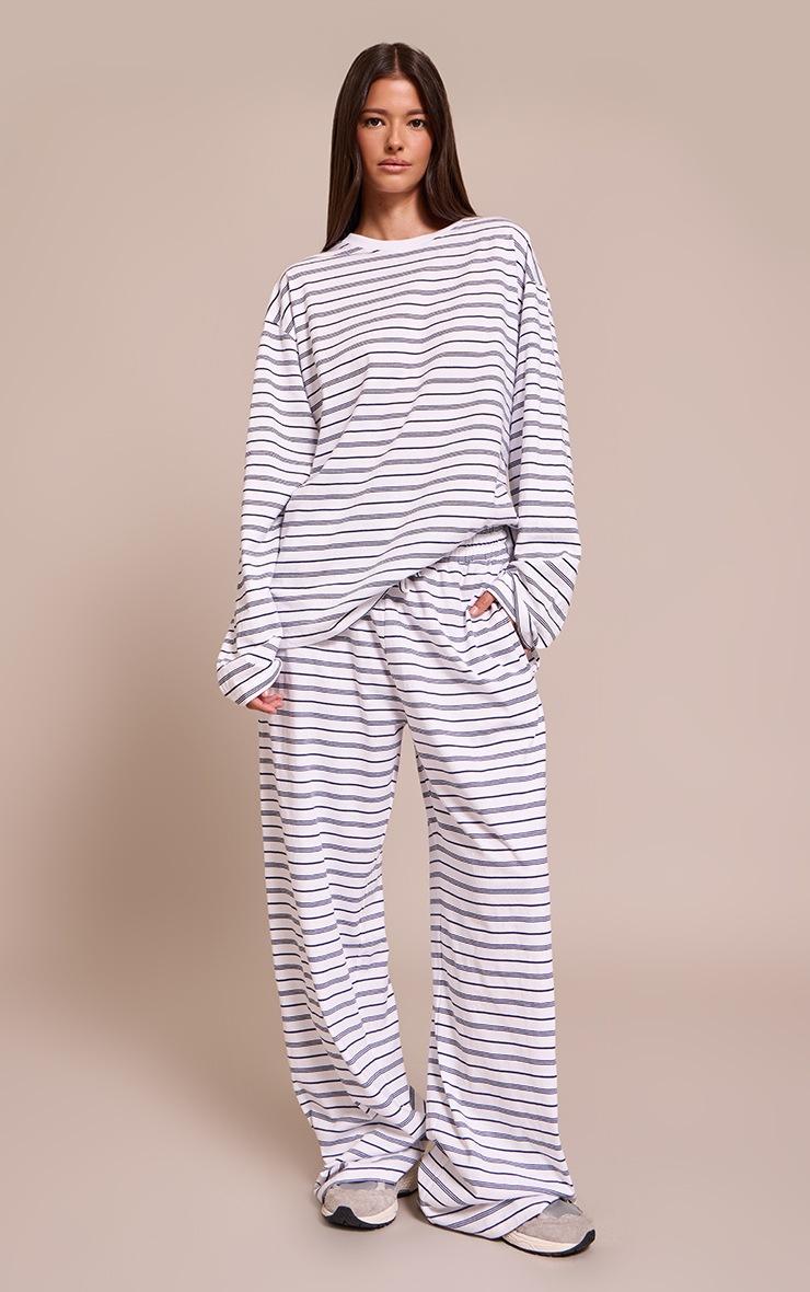 Pretty Little Thing Navy Stripe Wide Leg Drawstring Pant