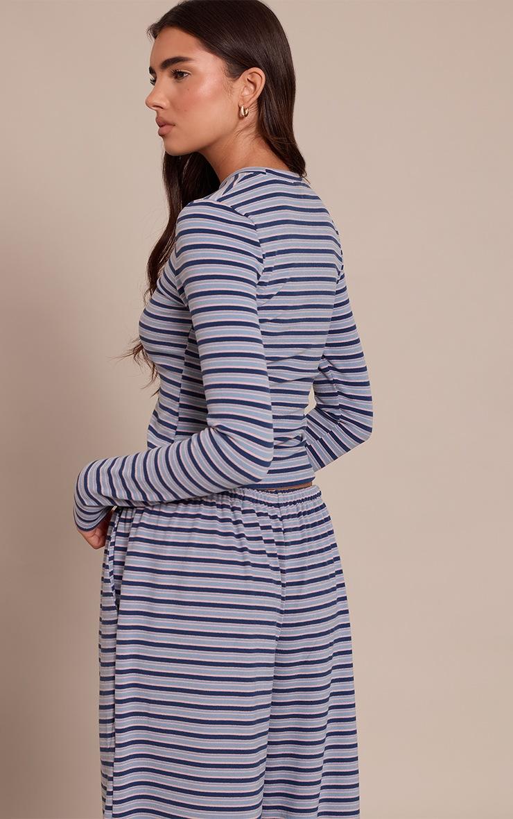 Pretty Little Thing Navy Striped Soft Fleece Long Sleeve Top