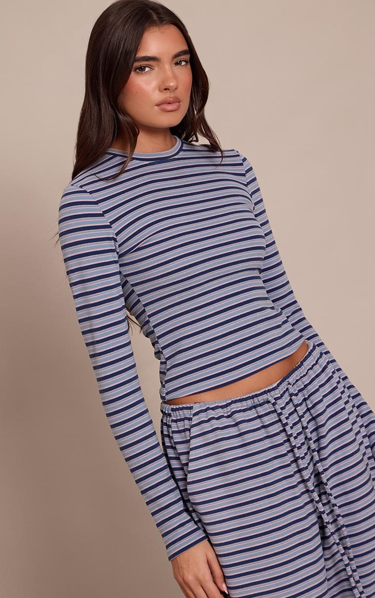 Pretty Little Thing Navy Striped Soft Fleece Long Sleeve Top