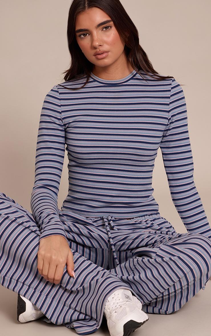 Pretty Little Thing Navy Striped Soft Fleece Long Sleeve Top