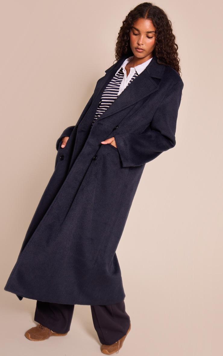 Pretty Little Thing Navy Structured Double Breasted Wool Look Maxi Coat