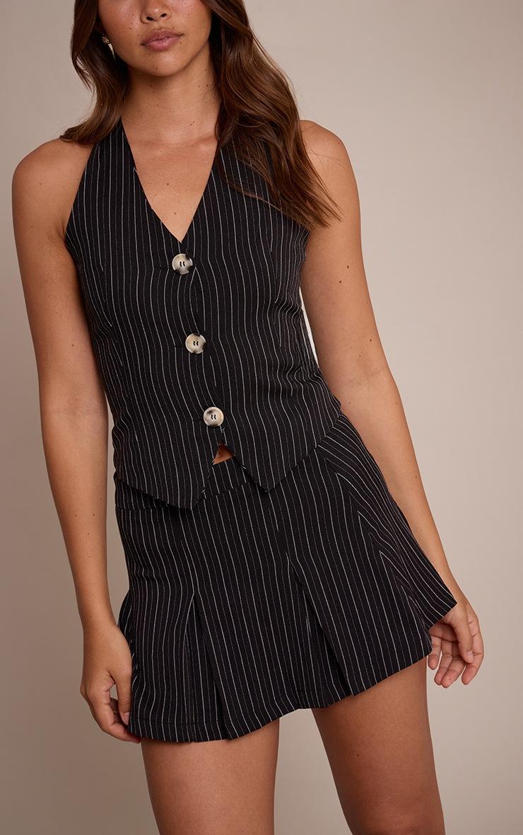 Pretty Little Thing Navy Tailored Woven Herringbone Mini Pleated Skirt