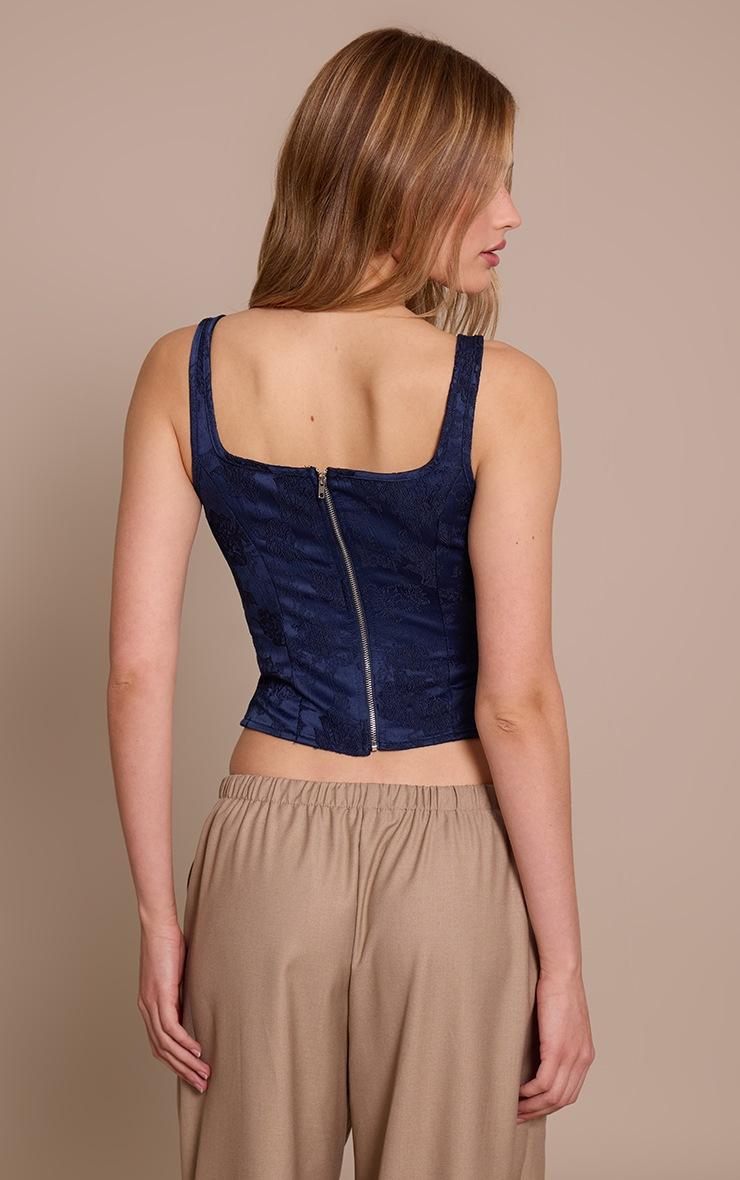Pretty Little Thing Navy Textured Satin Boned Dip Hem Longline Corset